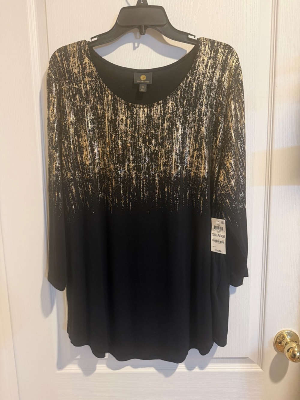 JM Collection Black Tunic Top with Gold Metallic Detail